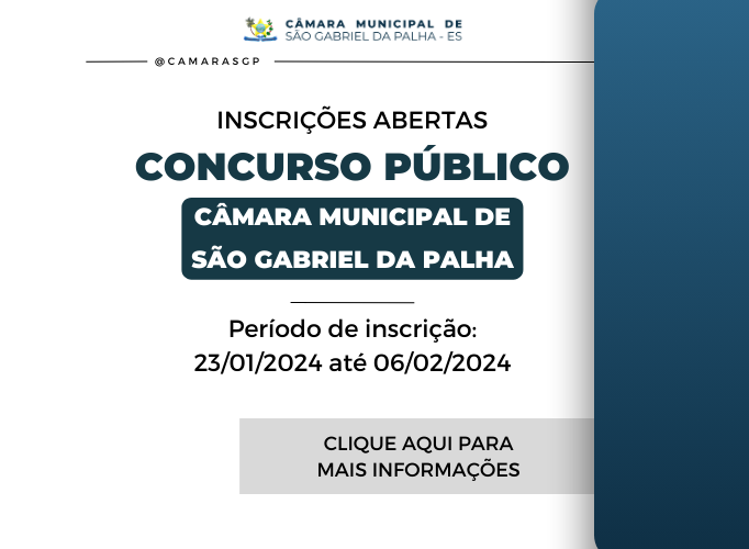 NOTÍCIA: CÂMARA MUNICIPAL DE SÃO GABRIEL DA PALHA ABRE INSCRIÇÕES PARA CONCURSO PÚBLICO